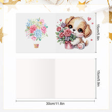 Load image into Gallery viewer, 6Pcs Flower Puppy Diamond Painting Greeting Card Diamond Handmade Card
