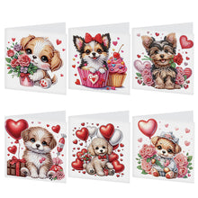 Load image into Gallery viewer, 6Pcs Flower Puppy Diamond Painting Greeting Card Diamond Handmade Card
