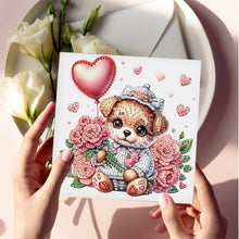 Load image into Gallery viewer, 6Pcs Flower Puppy Diamond Painting Greeting Card Diamond Handmade Card
