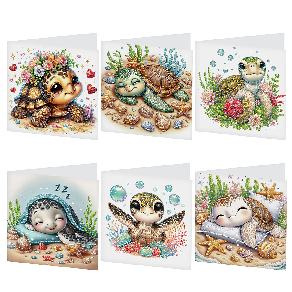 6Pcs Sea Turtle Diamond Painting Greeting Card Diamond Handmade Card for Friends