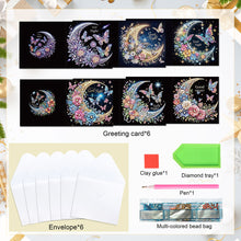 Load image into Gallery viewer, 6Pcs Moon Butterfly Diamond Painting Greeting Card Diamond Handmade Card
