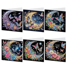 Load image into Gallery viewer, 6Pcs Moon Butterfly Diamond Painting Greeting Card Diamond Handmade Card
