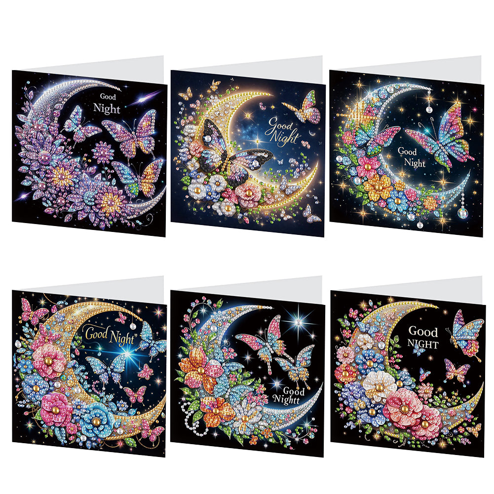 6Pcs Moon Butterfly Diamond Painting Greeting Card Diamond Handmade Card