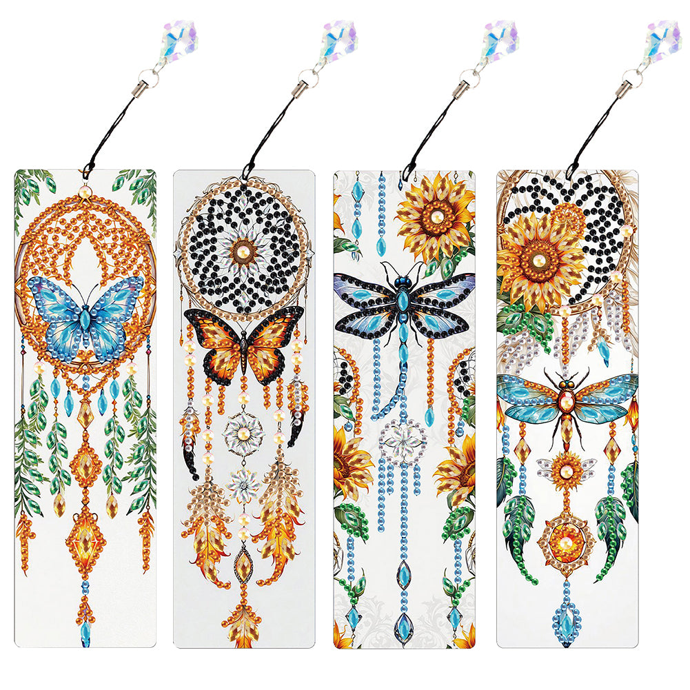 4Pcs Special Shape Feather 5D DIY Diamond Painting Bookmark for Reading Day Gift