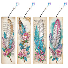 Load image into Gallery viewer, 4Pcs Special Shape Feather 5D DIY Diamond Painting Bookmark for Reading Day Gift
