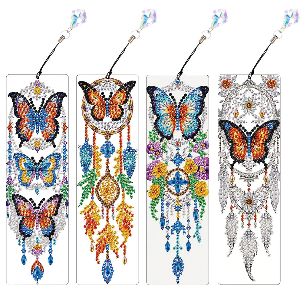 4Pcs Special Shape Feather 5D DIY Diamond Painting Bookmark for Reading Day Gift