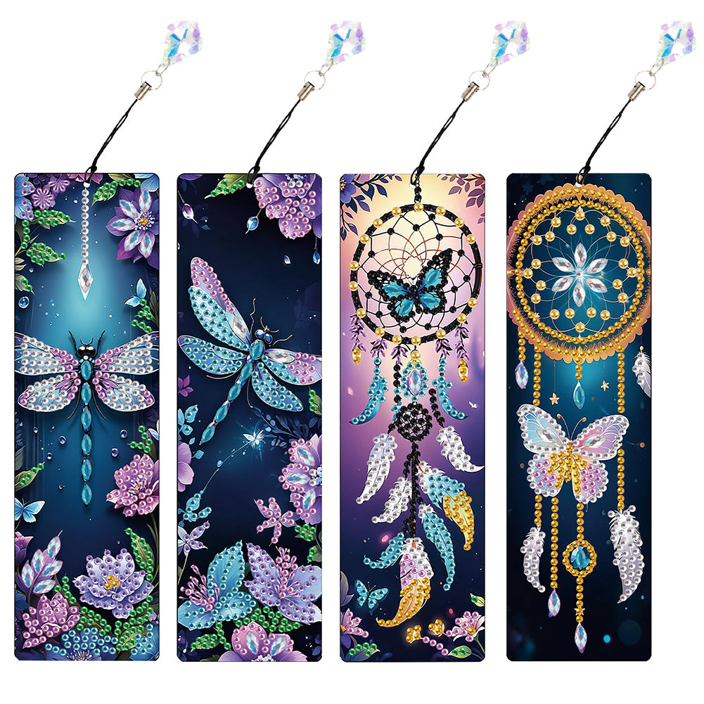 4Pcs Special Shape Feather 5D DIY Diamond Painting Bookmark for Reading Day Gift