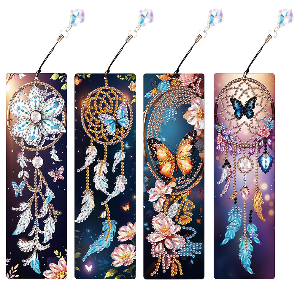 4Pcs Special Shape Feather 5D DIY Diamond Painting Bookmark for Reading Day Gift