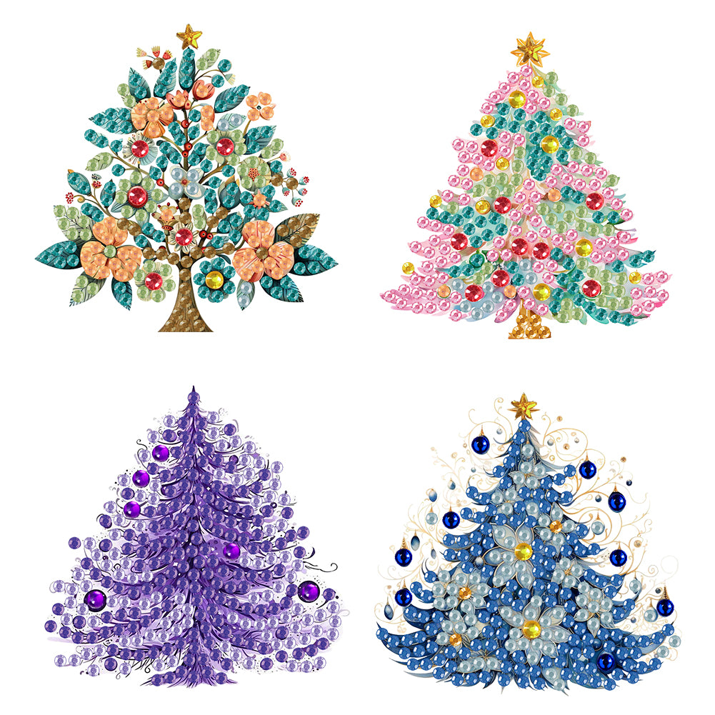 4Pcs Acrylic Special Shaped Christmas Tree 5D DIY Diamond Art Brooch Jewelry Kit