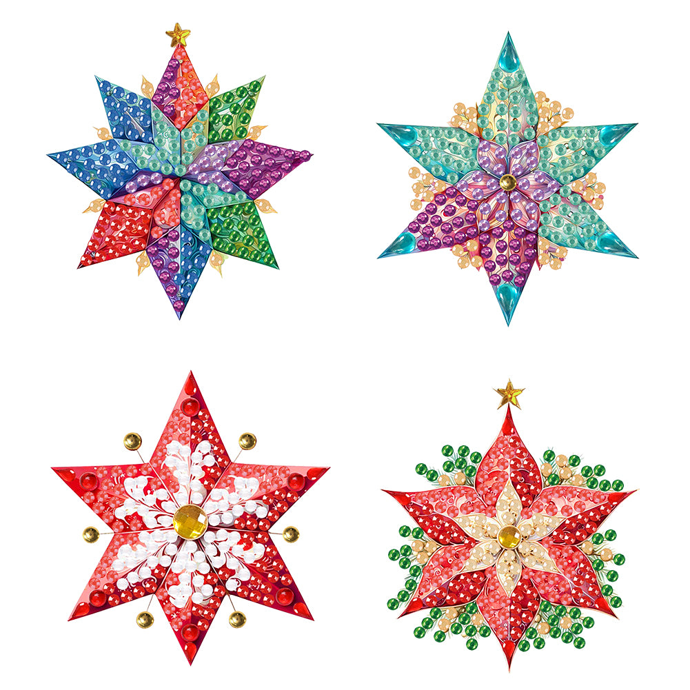 4Pcs Acrylic Special Shaped Christmas Star 5D DIY Diamond Art Brooch Jewelry Kit