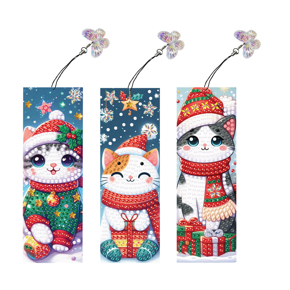 3Pcs Christmas Special Shape Cat Diamond Painting Bookmark for Reading Day Gift