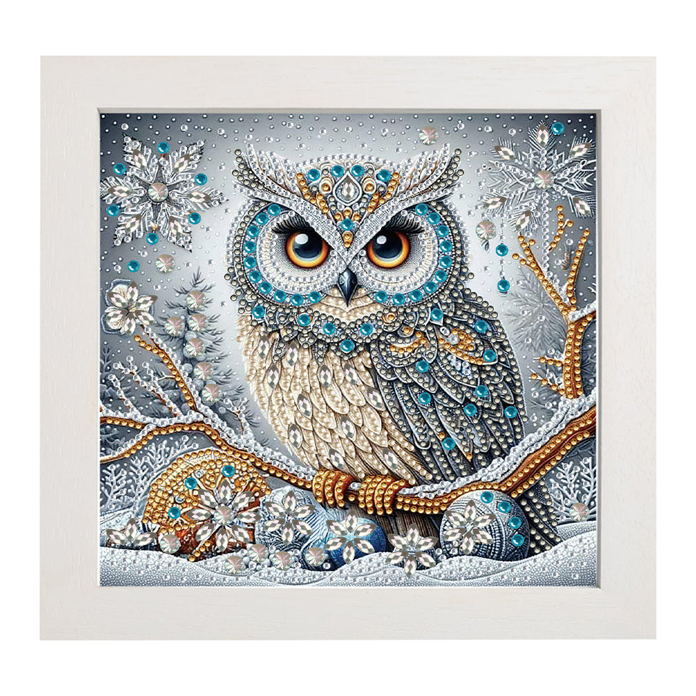 Diamond Painting - Partial Special Shaped - Winter owl with framed (19.2*19.2CM)