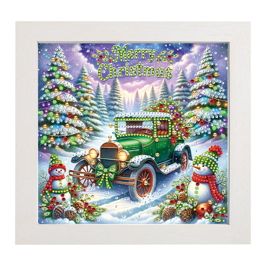 Diamond Painting - Partial Special Shaped - Santa Claus car with framed (19.2*19.2CM)