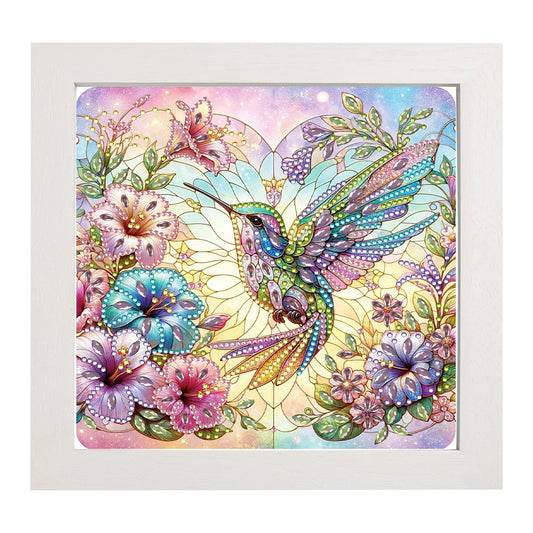 Diamond Painting - Partial Special Shaped - Flower hummingbird with framed (19.2*19.2CM)