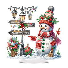 Load image into Gallery viewer, Acrylic Special Shape Snowman Road Sign Diamond Painting Desktop Decors
