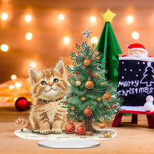 Load image into Gallery viewer, Acrylic Special Shape Christmas Tree Orange Cat Diamond Painting Desktop Decors

