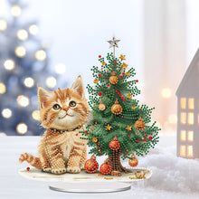 Load image into Gallery viewer, Acrylic Special Shape Christmas Tree Orange Cat Diamond Painting Desktop Decors
