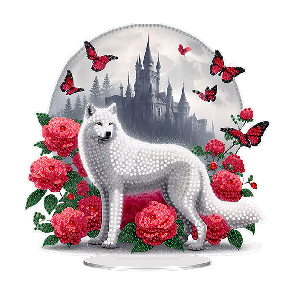 Acrylic Special Shape Fox Rose Castle Diamond Painting Desktop Decorations