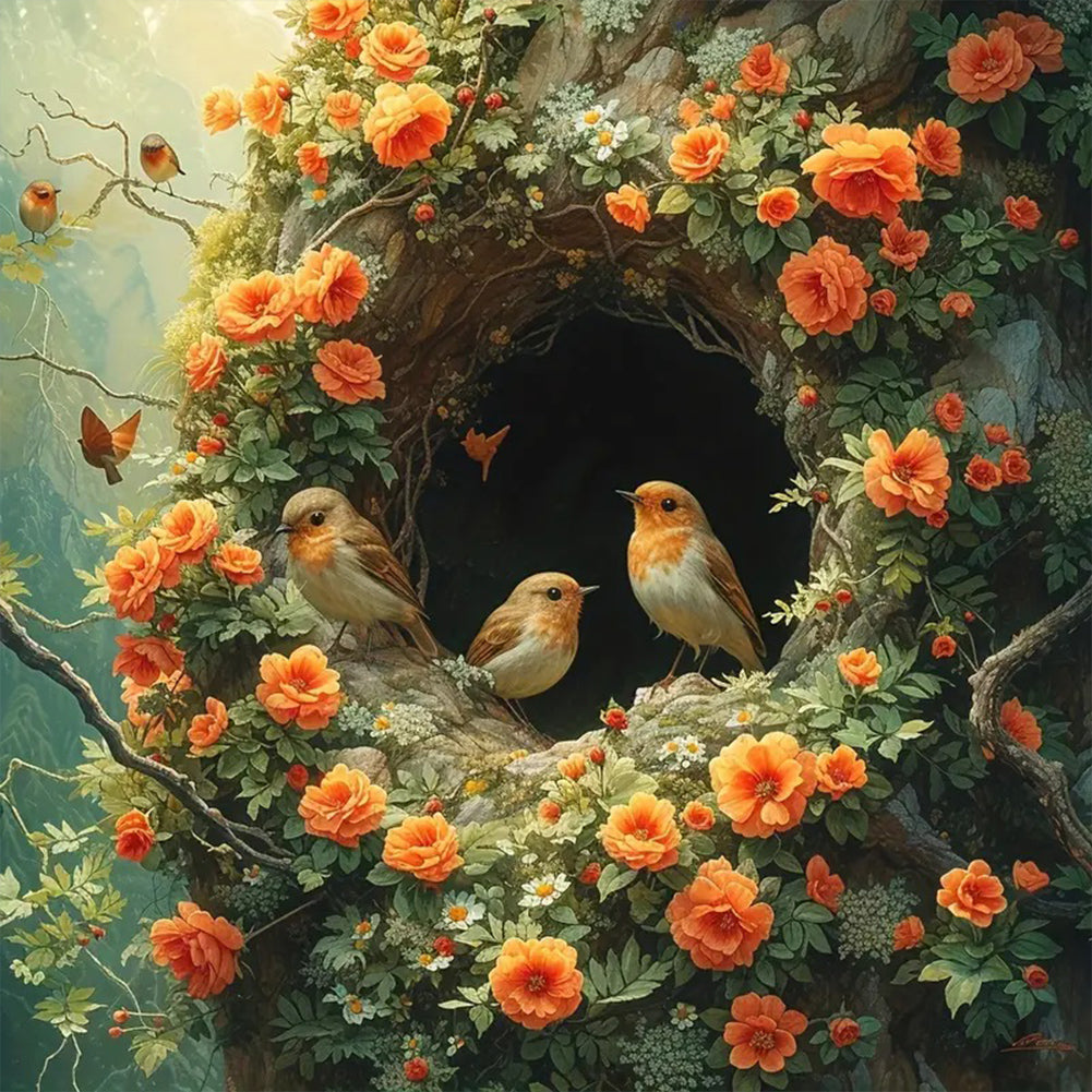 Diamond Painting - Full Round - Flower and Bird Tree Hole (50*50CM)