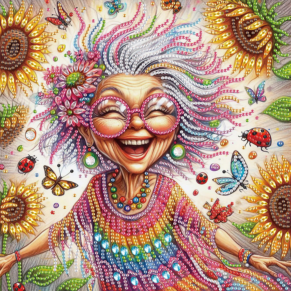 Diamond Painting - Partial Special Shaped - Cute old lady (30*30CM)