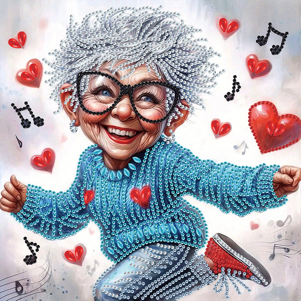 Diamond Painting - Partial Special Shaped - Cute old lady (30*30CM)