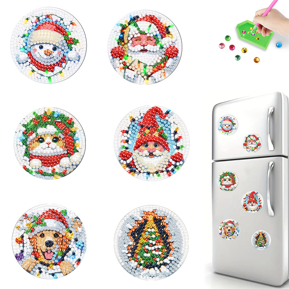 6Pcs Acrylic Merry Christmas Diamond Painting Refrigerator Magnet for Home decor