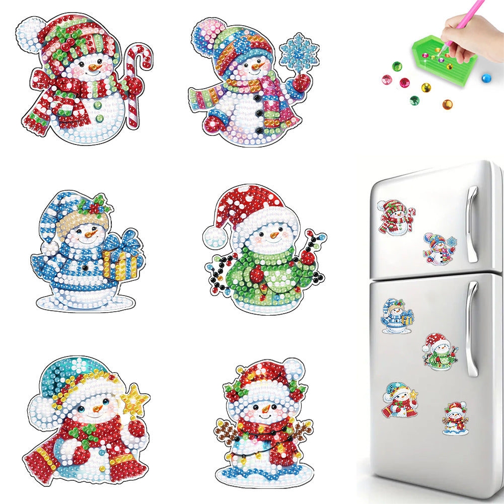 6Pcs Acrylic Christmas Snowman Diamond Painting Refrigerator Magnet for DIY Art