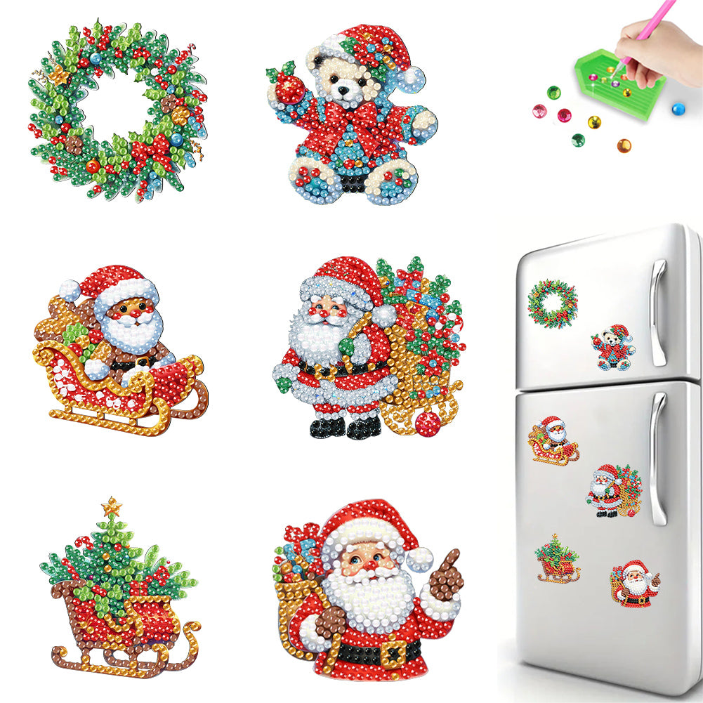 6Pcs Acrylic Christmas Elements Diamond Painting Refrigerator Magnet for DIY Art