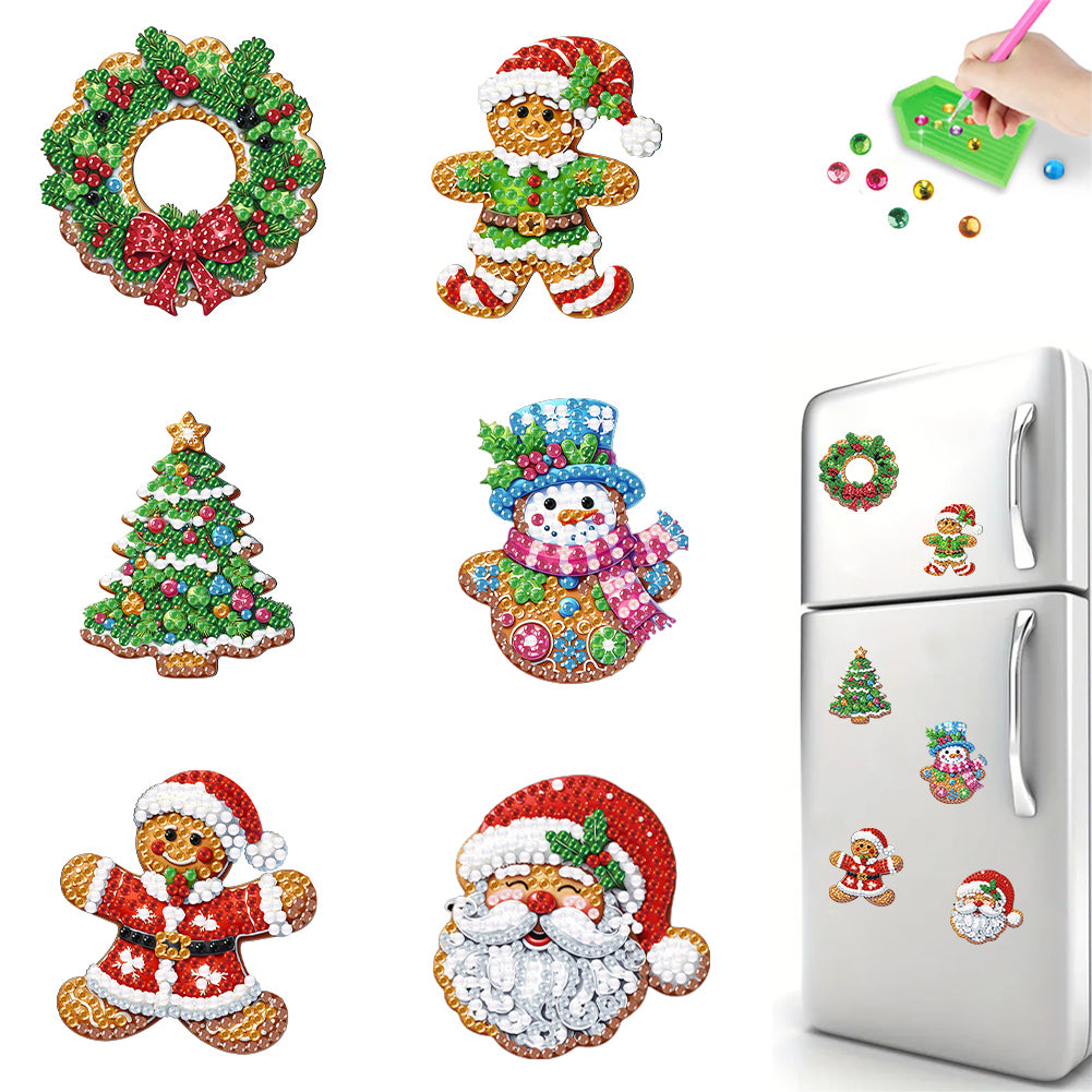 6Pcs Acrylic Christmas Cookies Diamond Painting Refrigerator Magnet for DIY Art