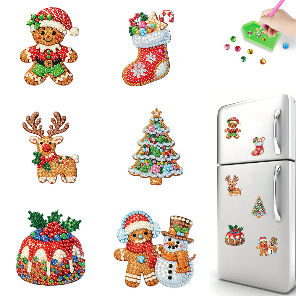 6Pcs Acrylic Merry Christmas Diamond Painting Refrigerator Magnet for Home decor