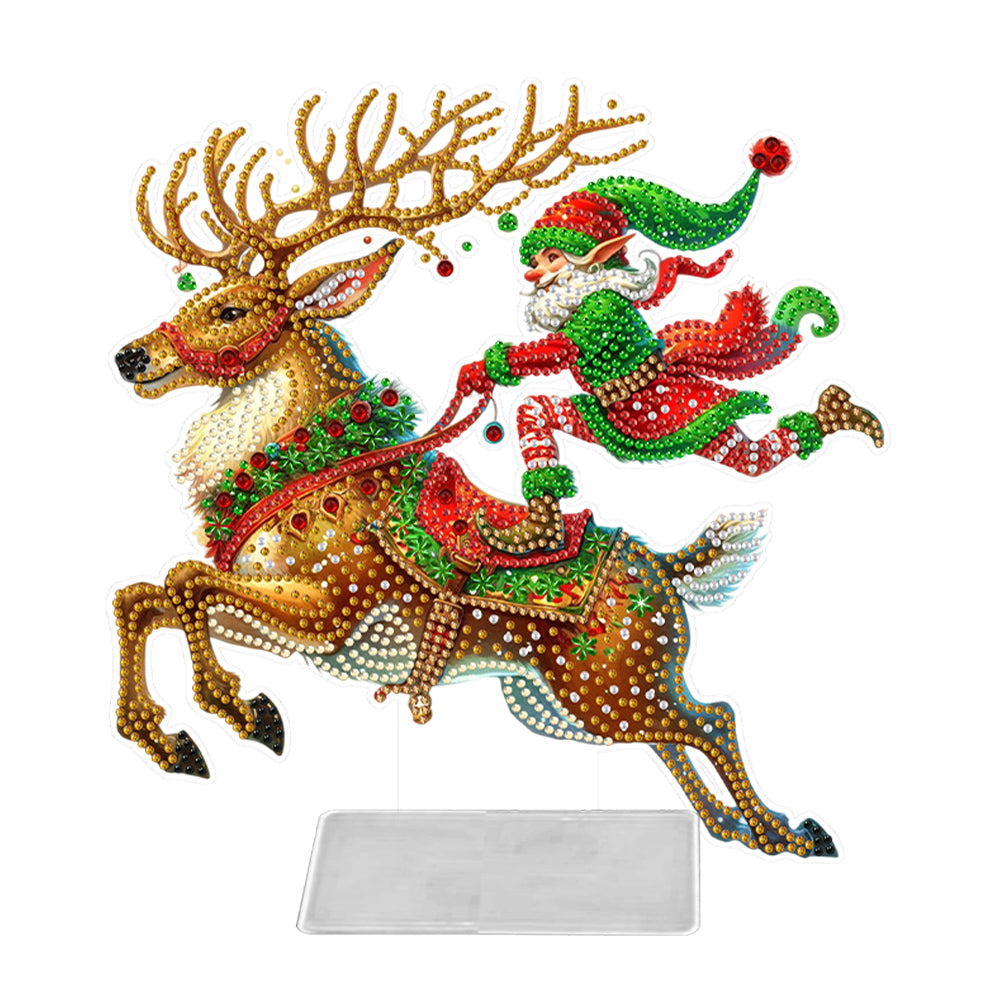 Acrylic Christmas Santa & Elk Special Shape Diamond Painting Desktop Ornaments