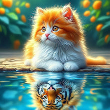 Load image into Gallery viewer, Diamond Painting - Full Round - Orange Cat Reflection Tiger (30*30CM)
