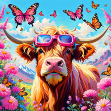 Load image into Gallery viewer, Diamond Painting - Full Round - Butterfly Flower Bush Highland Yak (30*30CM)
