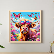 Load image into Gallery viewer, Diamond Painting - Full Round - Butterfly Flower Bush Highland Yak (30*30CM)
