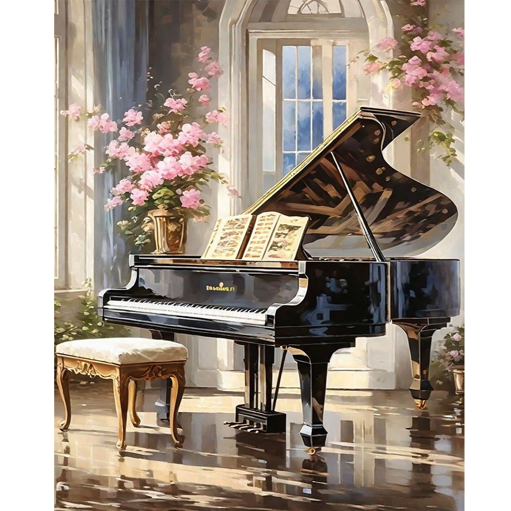Diamond Painting - Full Round - Pink Flower Piano Hall (40*50CM)