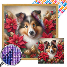 Load image into Gallery viewer, AB Diamond Painting - Full Square - Christmas poinsettia dog (40*40CM)
