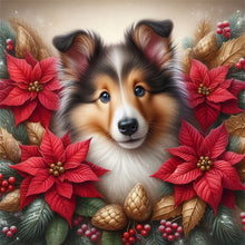 Load image into Gallery viewer, AB Diamond Painting - Full Square - Christmas poinsettia dog (40*40CM)
