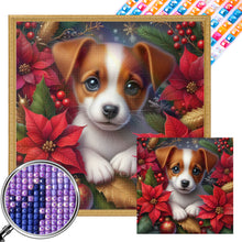 Load image into Gallery viewer, AB Diamond Painting - Full Square - Christmas poinsettia dog (40*40CM)
