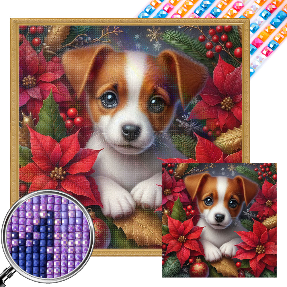 AB Diamond Painting - Full Square - Christmas poinsettia dog (40*40CM)