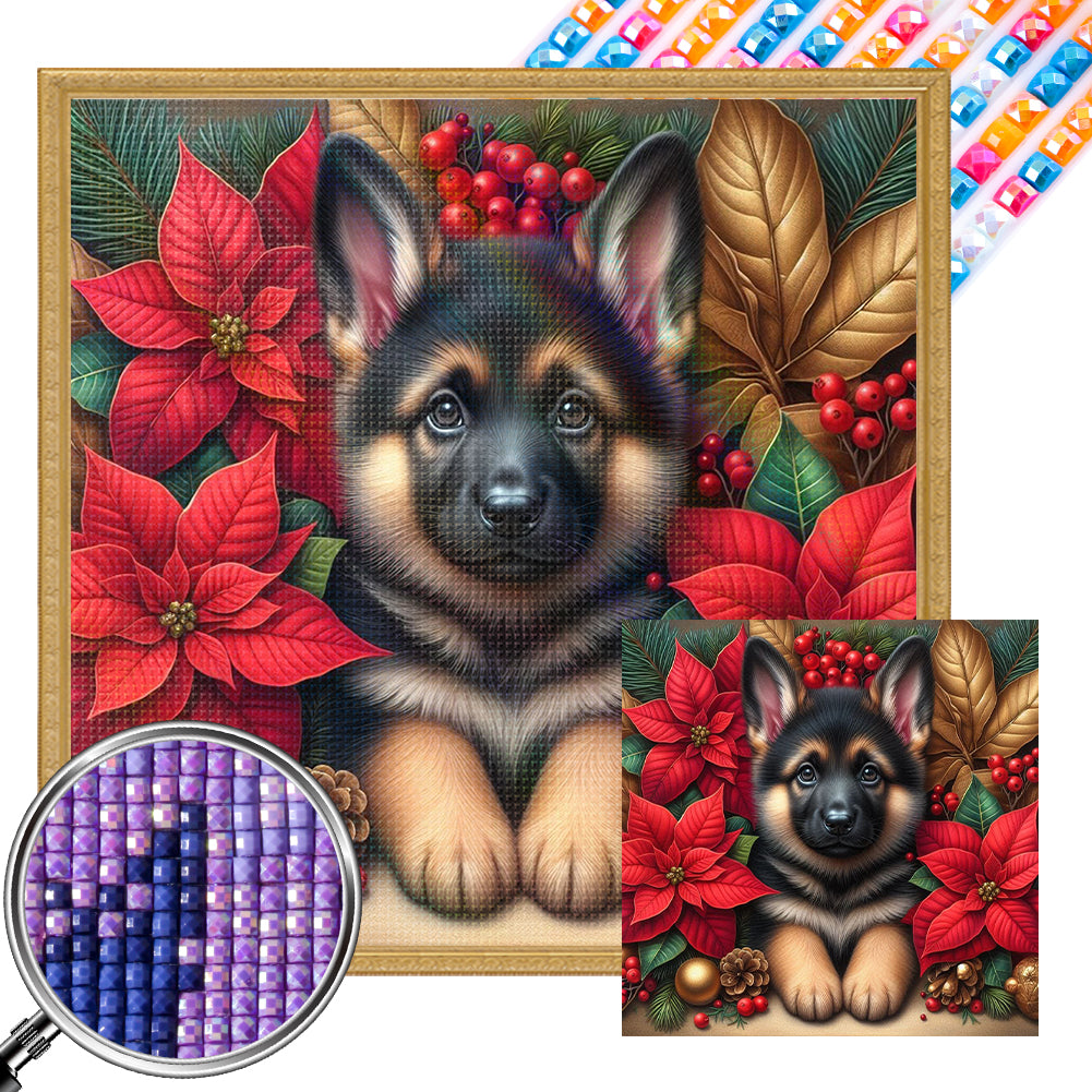 AB Diamond Painting - Full Square - Christmas poinsettia dog (40*40CM)