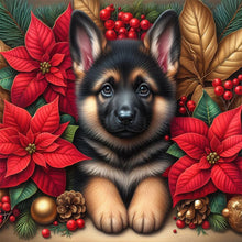 Load image into Gallery viewer, AB Diamond Painting - Full Square - Christmas poinsettia dog (40*40CM)
