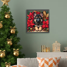 Load image into Gallery viewer, AB Diamond Painting - Full Square - Christmas poinsettia dog (40*40CM)
