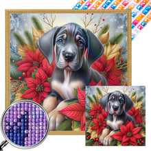 Load image into Gallery viewer, AB Diamond Painting - Full Square - Christmas poinsettia dog (40*40CM)
