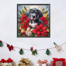 Load image into Gallery viewer, AB Diamond Painting - Full Square - Christmas poinsettia dog (40*40CM)
