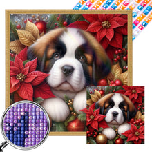 Load image into Gallery viewer, AB Diamond Painting - Full Square - Christmas poinsettia dog (40*40CM)
