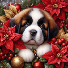 Load image into Gallery viewer, AB Diamond Painting - Full Square - Christmas poinsettia dog (40*40CM)
