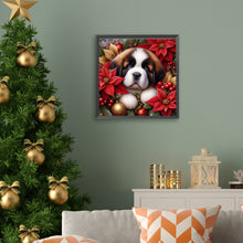 Load image into Gallery viewer, AB Diamond Painting - Full Square - Christmas poinsettia dog (40*40CM)
