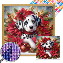 Load image into Gallery viewer, AB Diamond Painting - Full Square - Christmas poinsettia dog (40*40CM)
