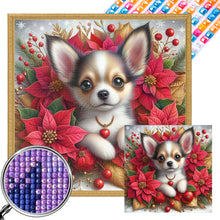 Load image into Gallery viewer, AB Diamond Painting - Full Square - Christmas poinsettia dog (40*40CM)
