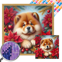 Load image into Gallery viewer, AB Diamond Painting - Full Square - Christmas poinsettia dog (40*40CM)
